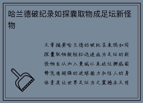 哈兰德破纪录如探囊取物成足坛新怪物